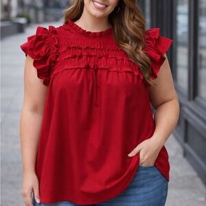 Marc New York Vibrant Red Ruffle Blouse